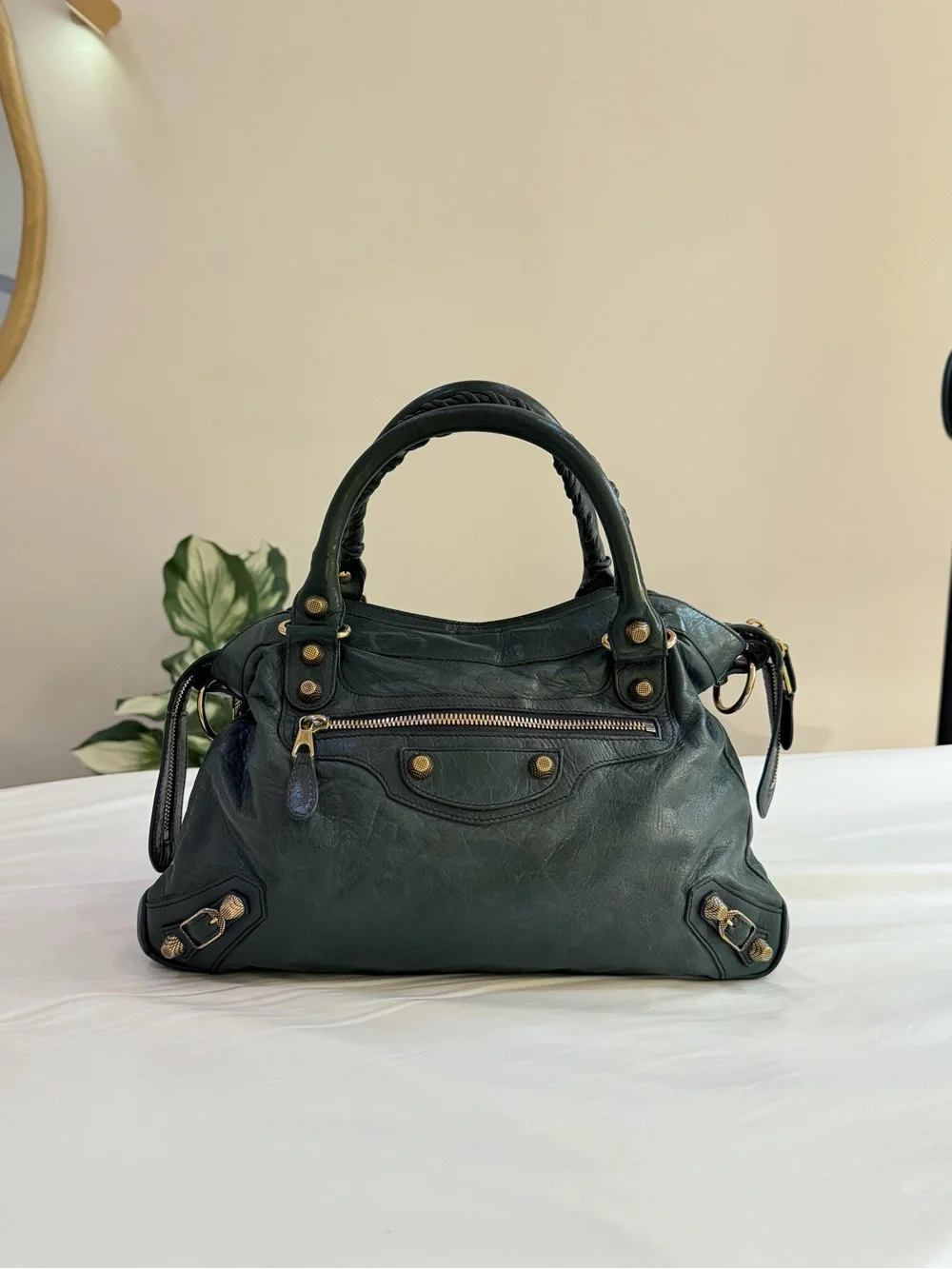Dark green Balenciaga City bag with Strap